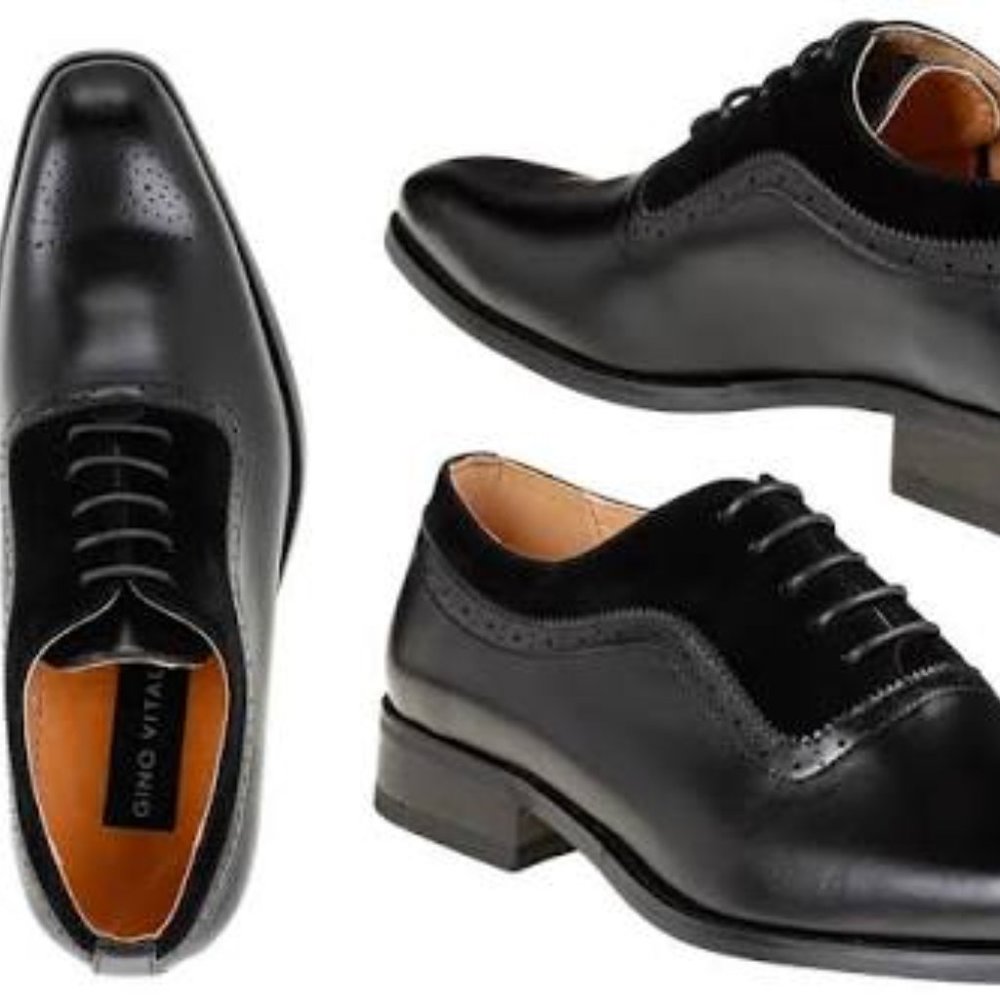 Gino Vitale Men's Lace Up Medallion Toe Dress Shoe